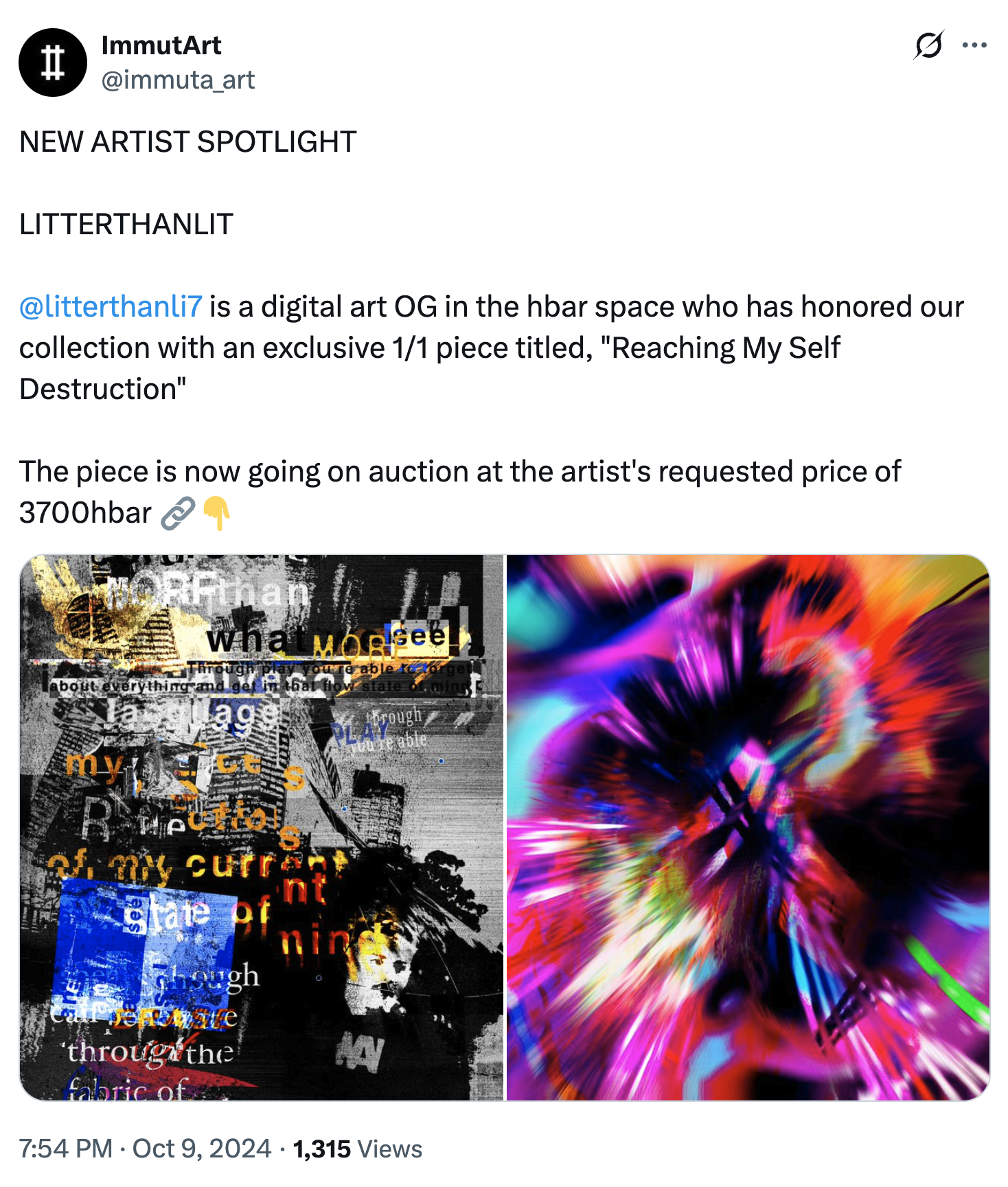 ImmutArt spotlight tweet
